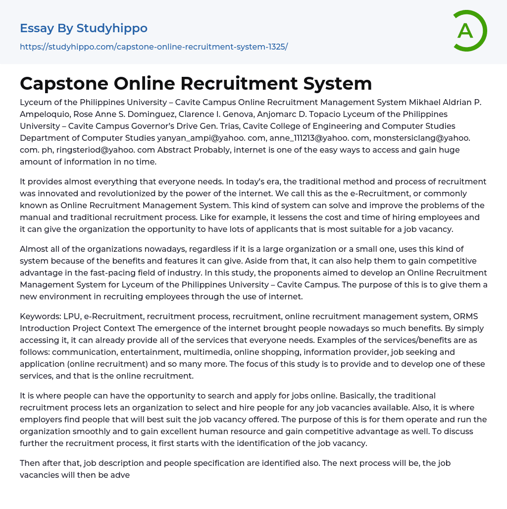 online recruitment essay