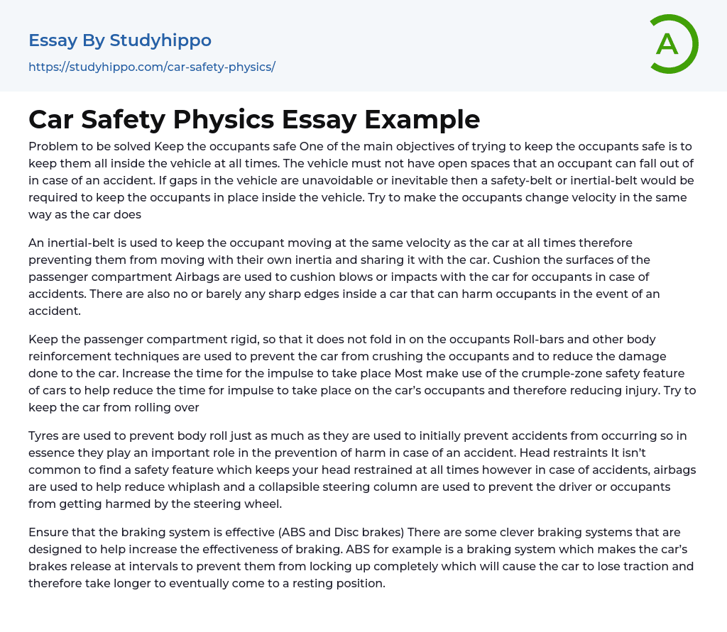 Car Safety Physics Essay Example