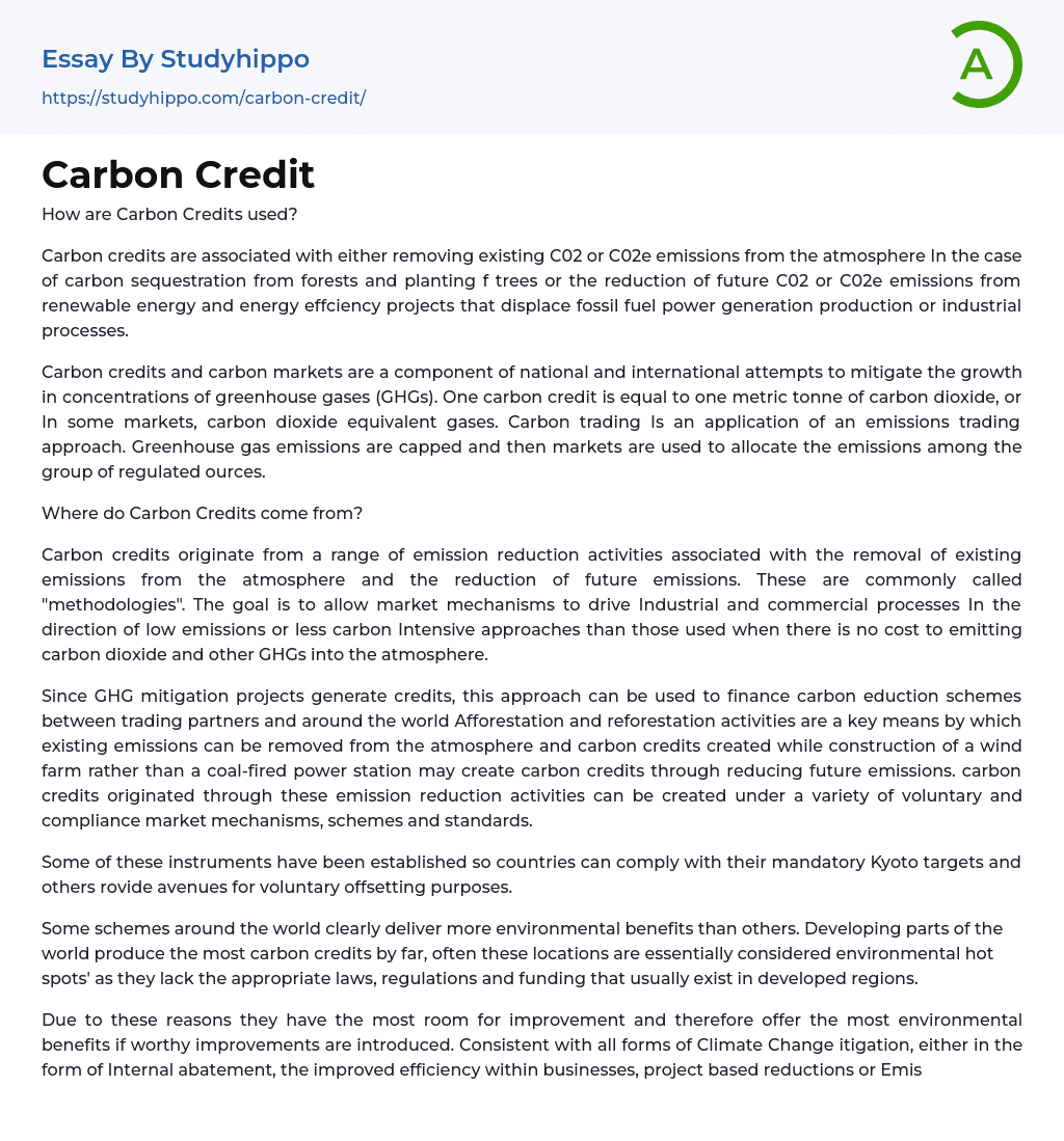 Carbon Credit Essay Example