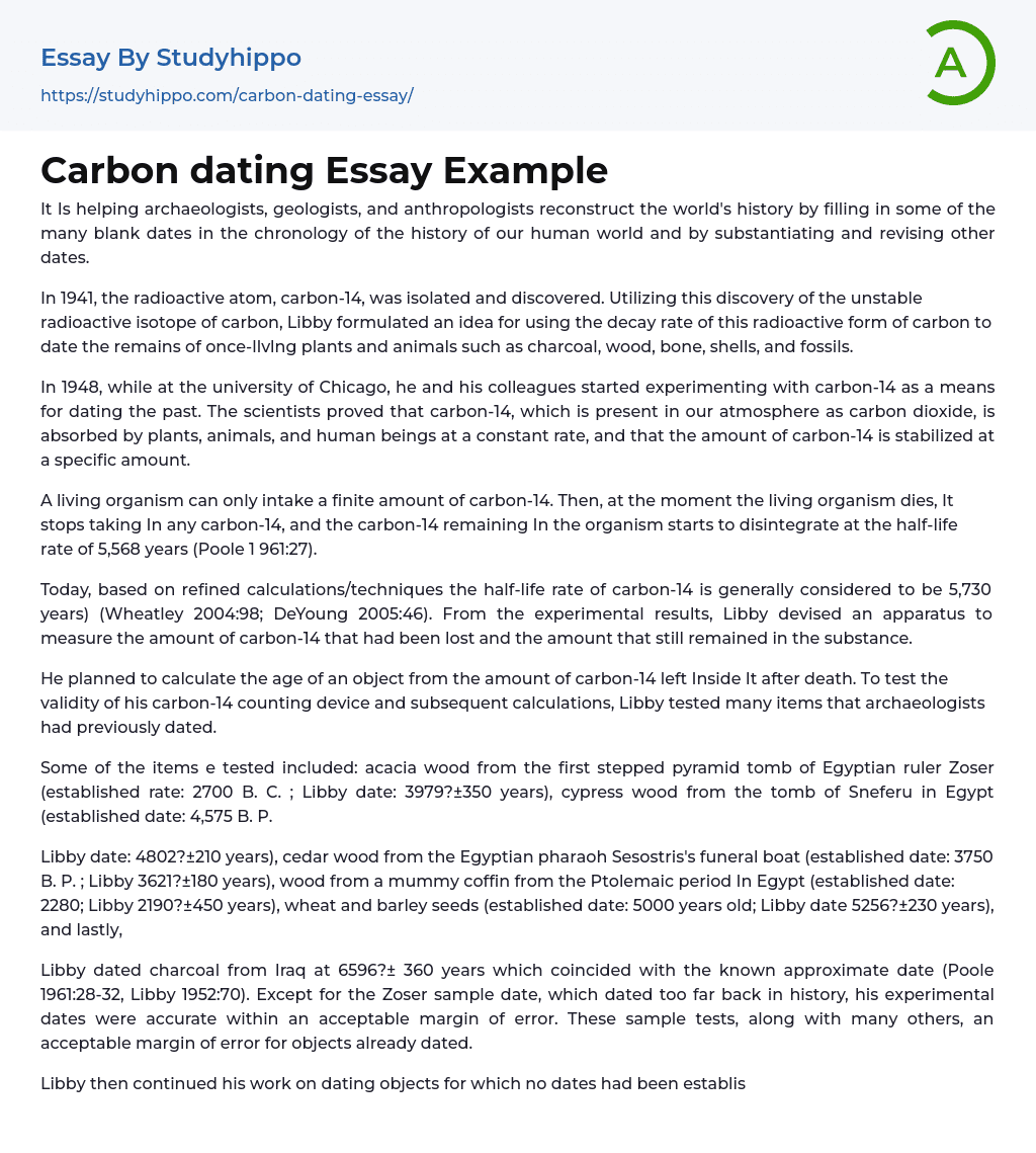 Carbon dating Essay Example