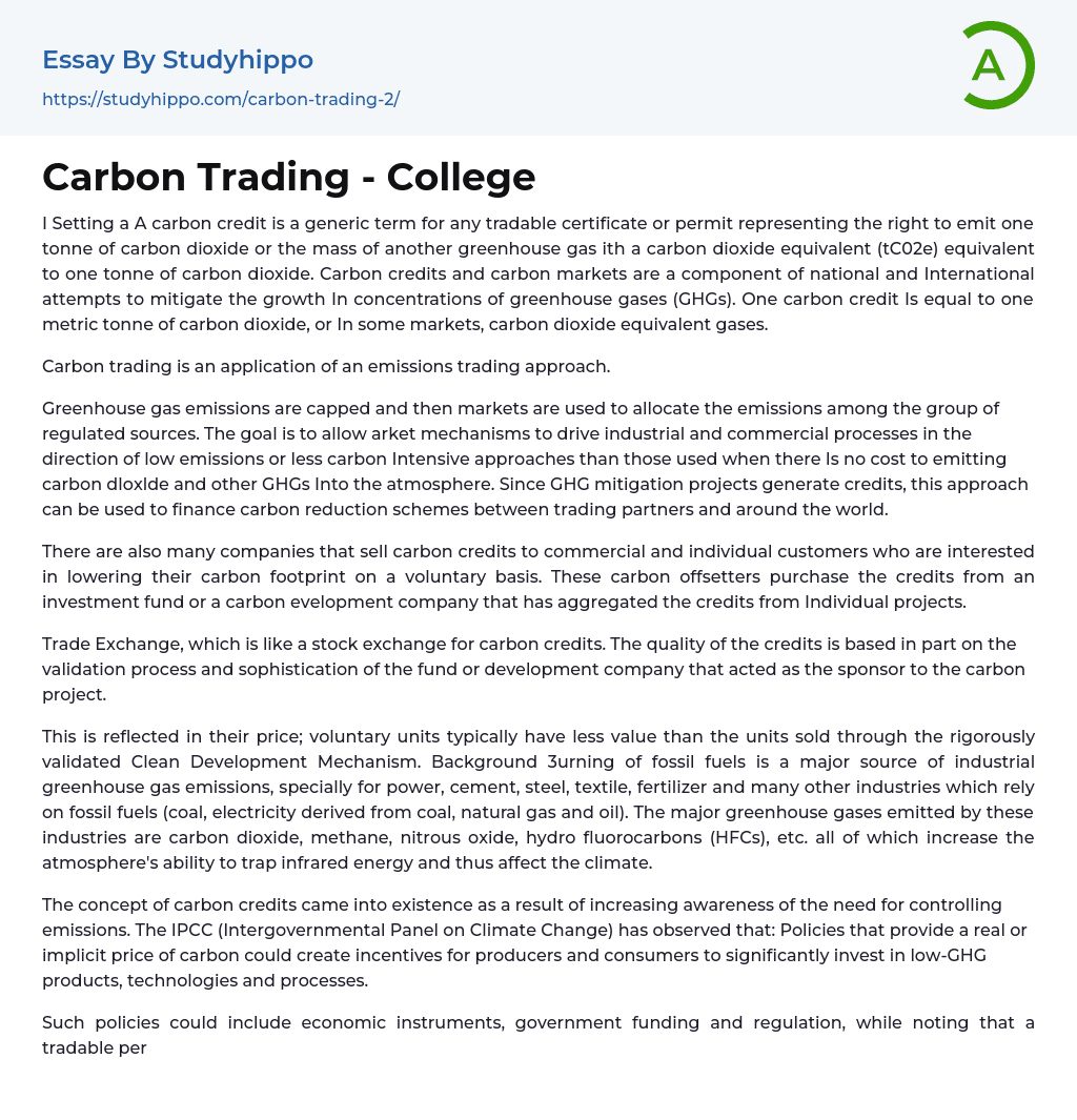 Carbon Trading – College Essay Example