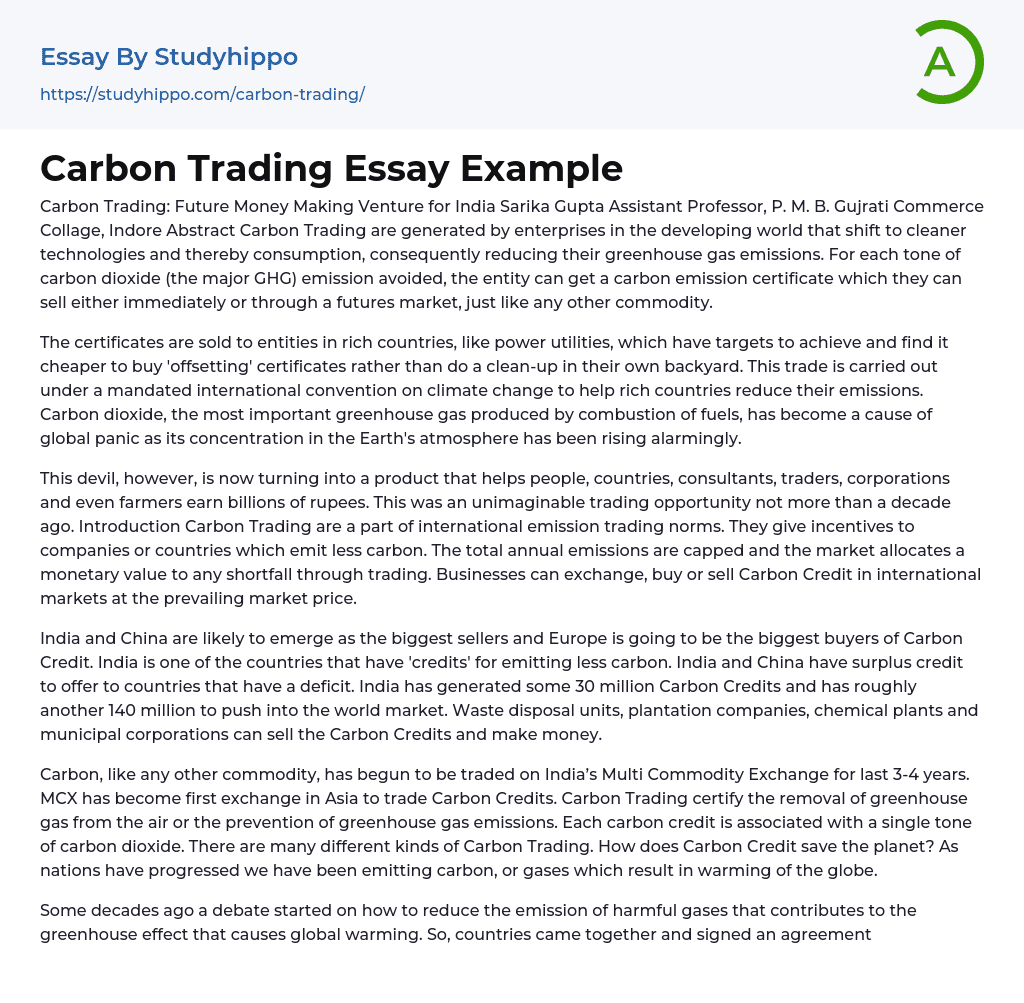 Carbon Trading Essay Example