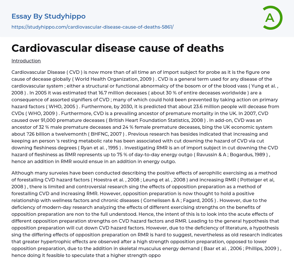 Cardiovascular disease cause of deaths