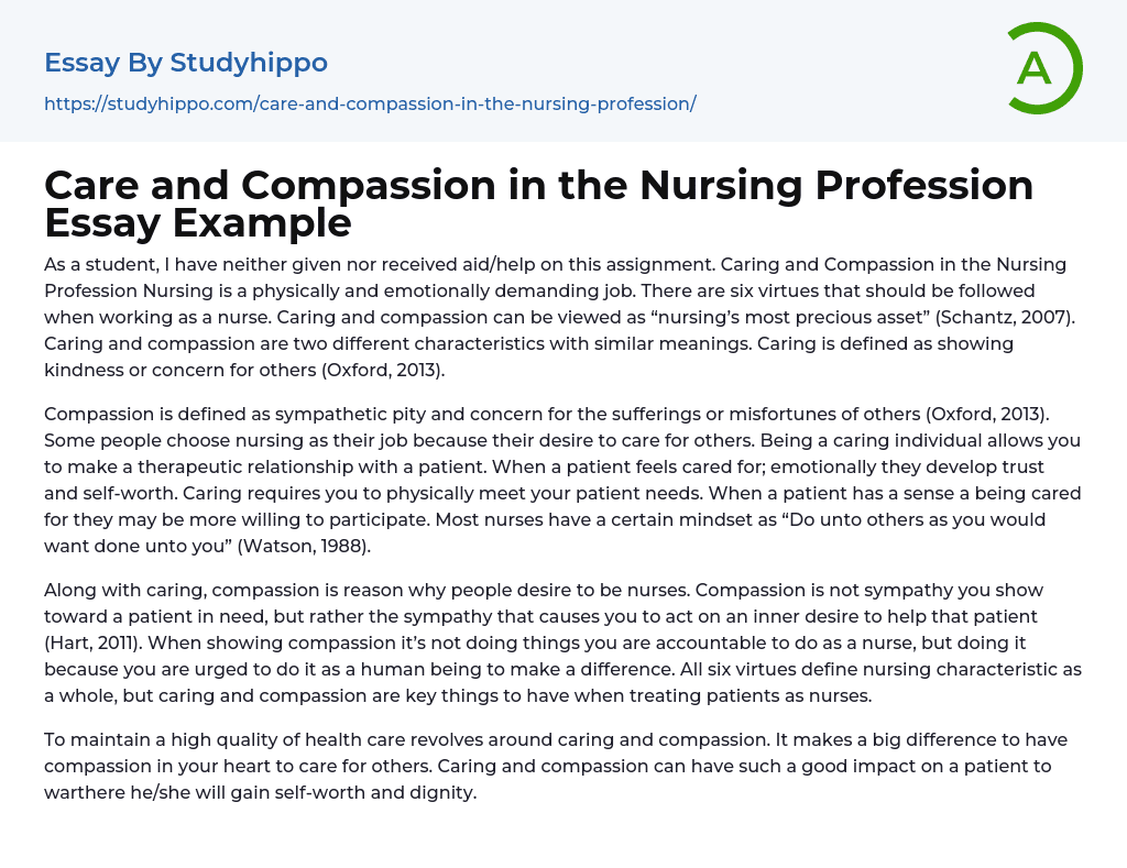 Care and Compassion in the Nursing Profession Essay Example