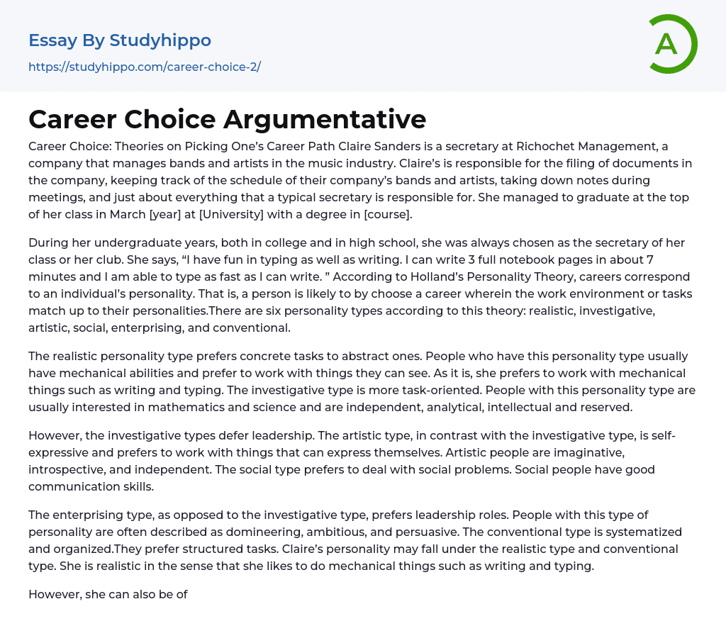 argumentative essay about career choice
