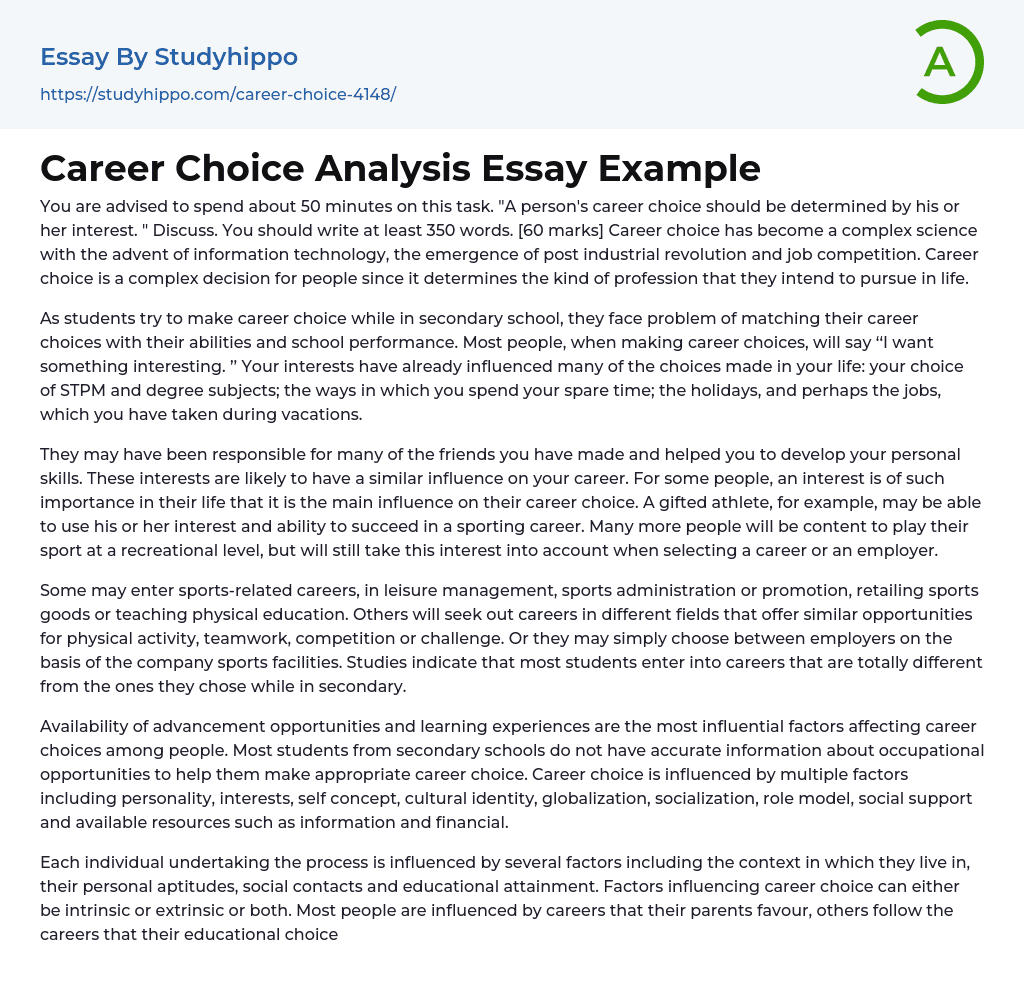 Career Choice Analysis Essay Example