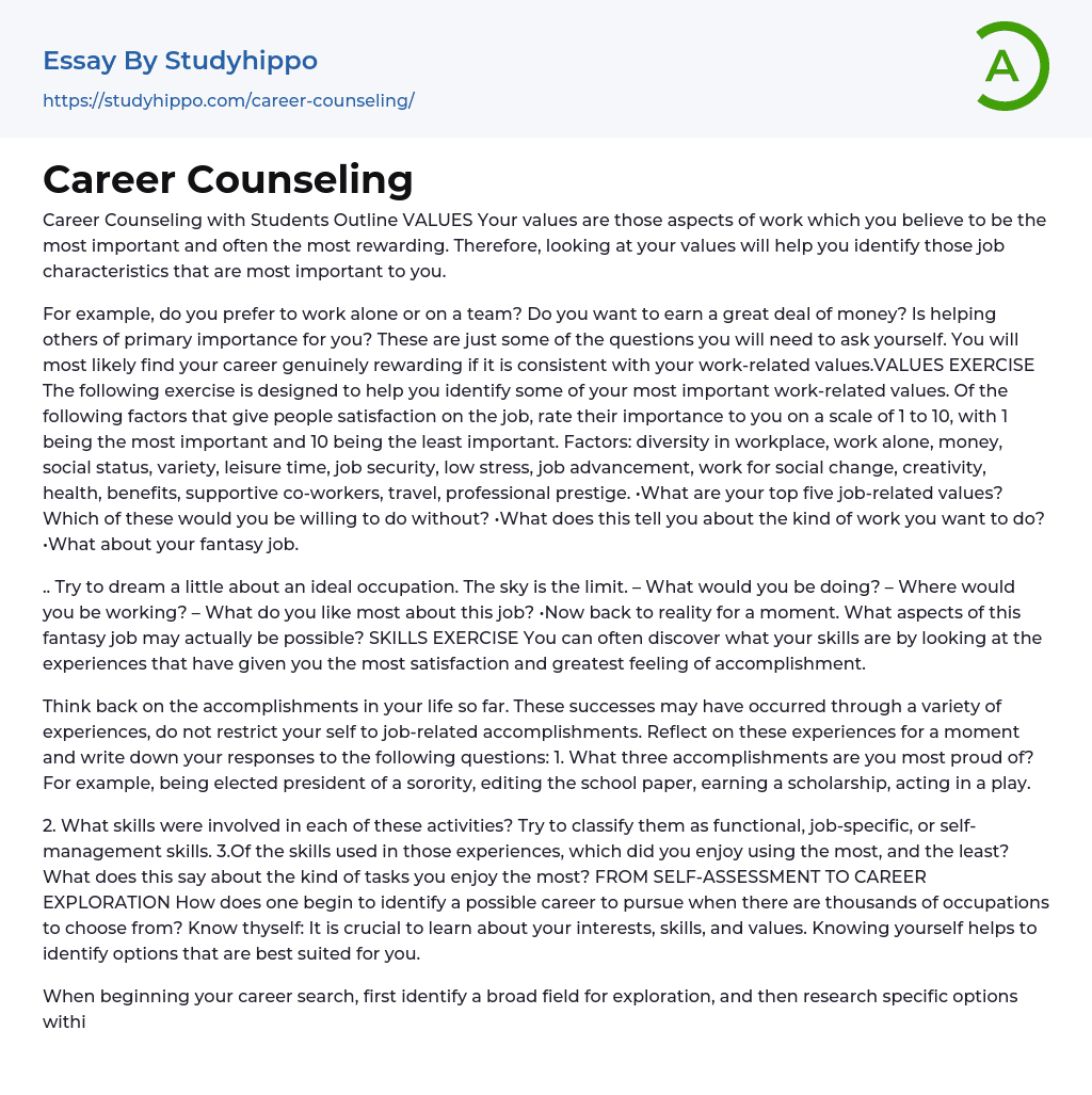Career Counseling Essay Example
