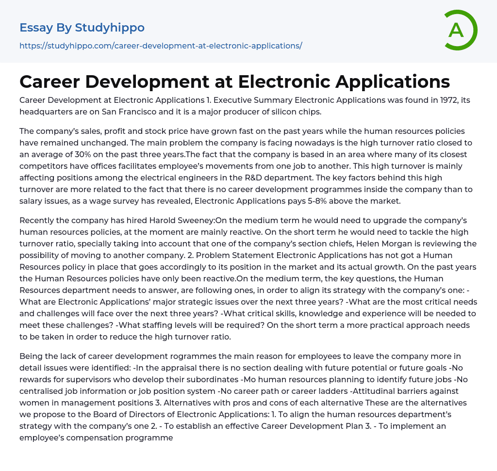 Career Development at Electronic Applications Essay Example