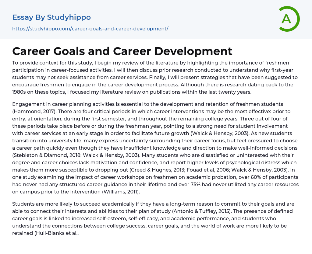 Career Goals and Career Development Essay Example