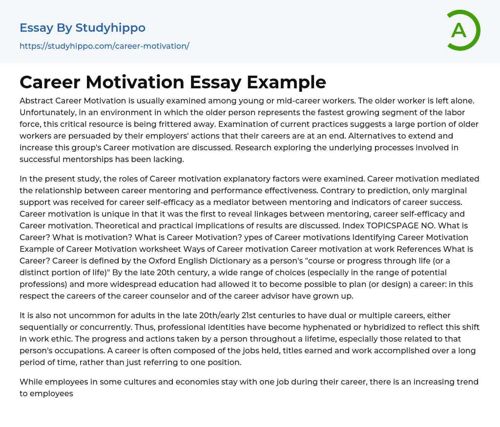 Career Motivation Essay Example
