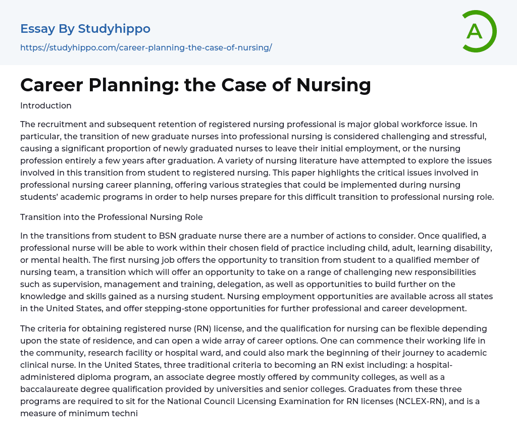 Career Planning: the Case of Nursing Essay Example