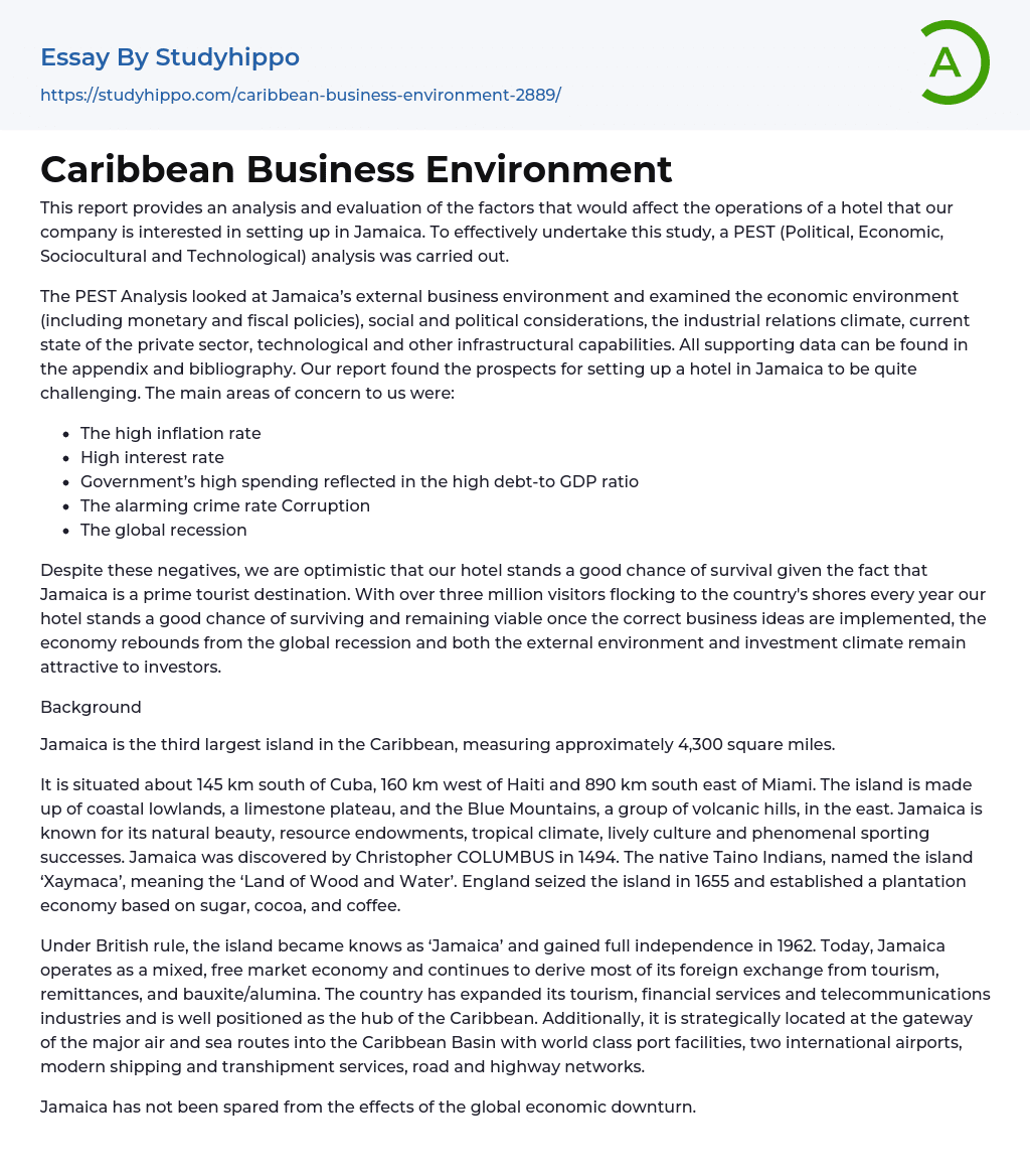 Caribbean Business Environment Essay Example