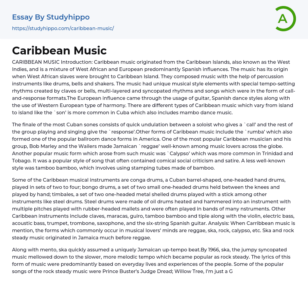 Caribbean Music Essay Example