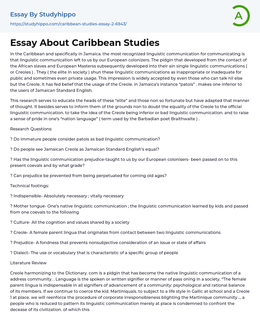 Essay About Caribbean Studies