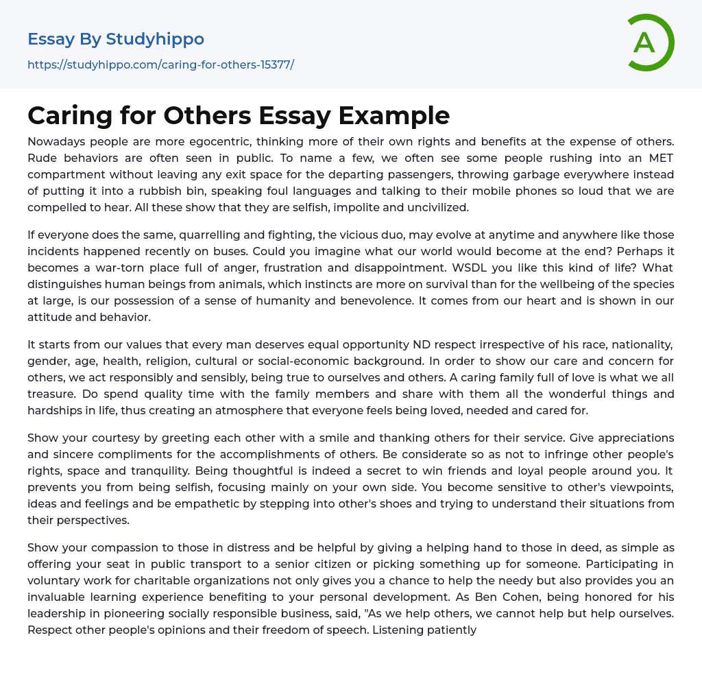 Caring for Others Essay Example