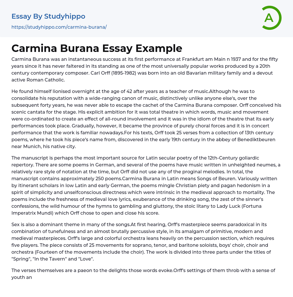 Carmina Burana Essay Example