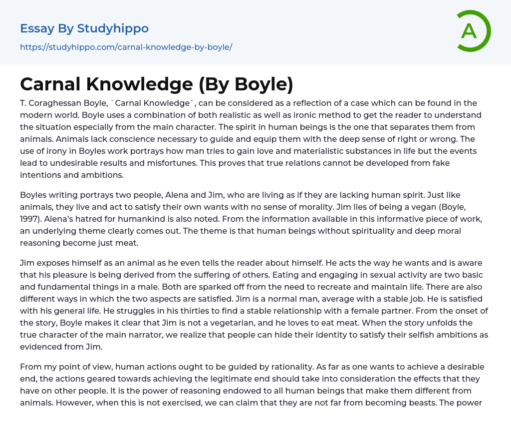 Carnal Knowledge (By Boyle) Essay Example