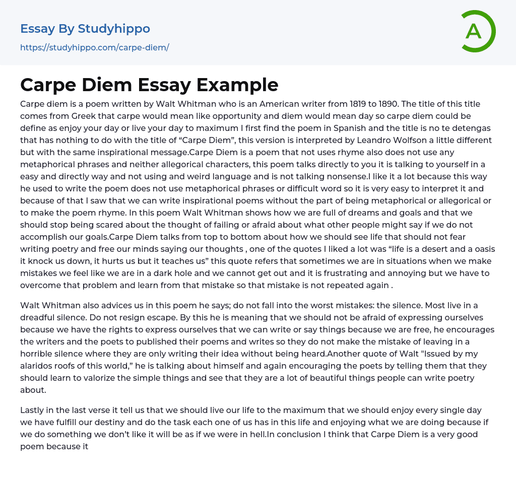 Carpe Diem Essay Example