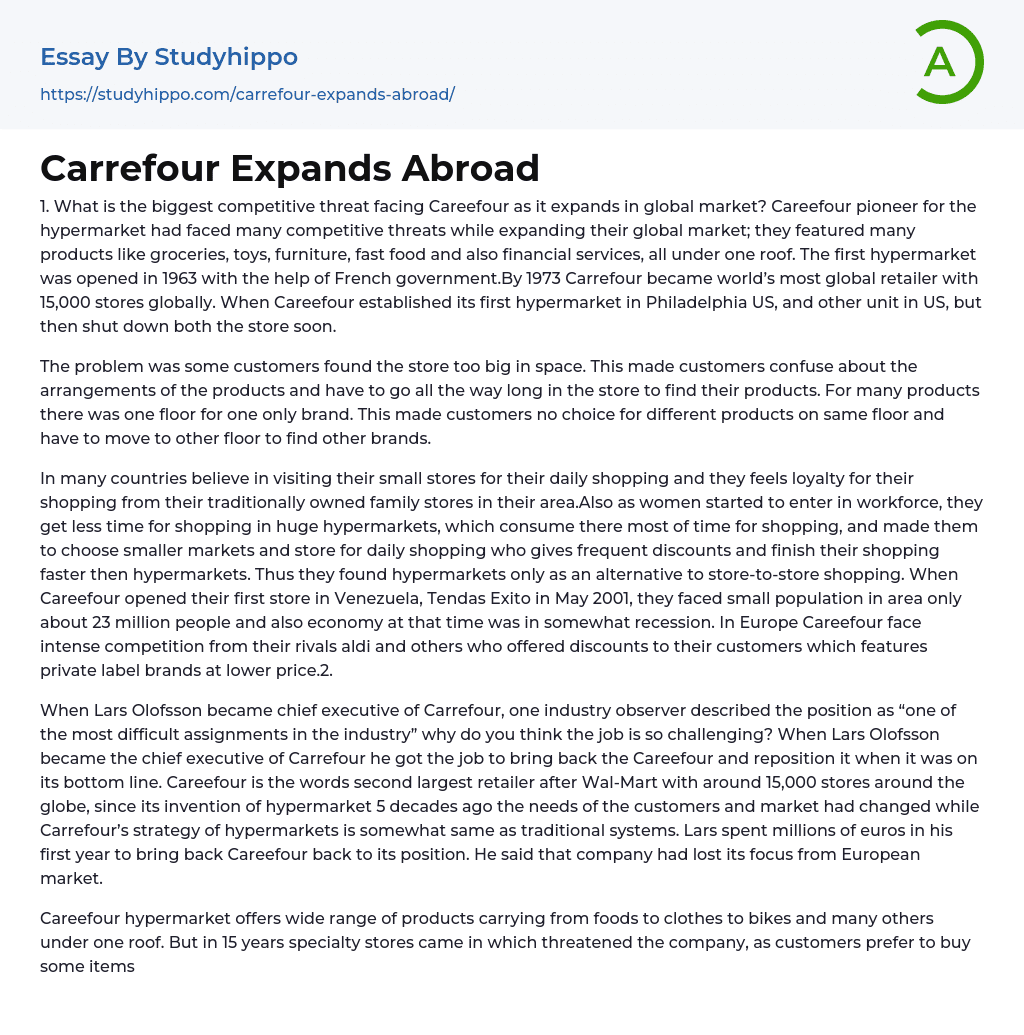 Carrefour Expands Abroad Essay Example