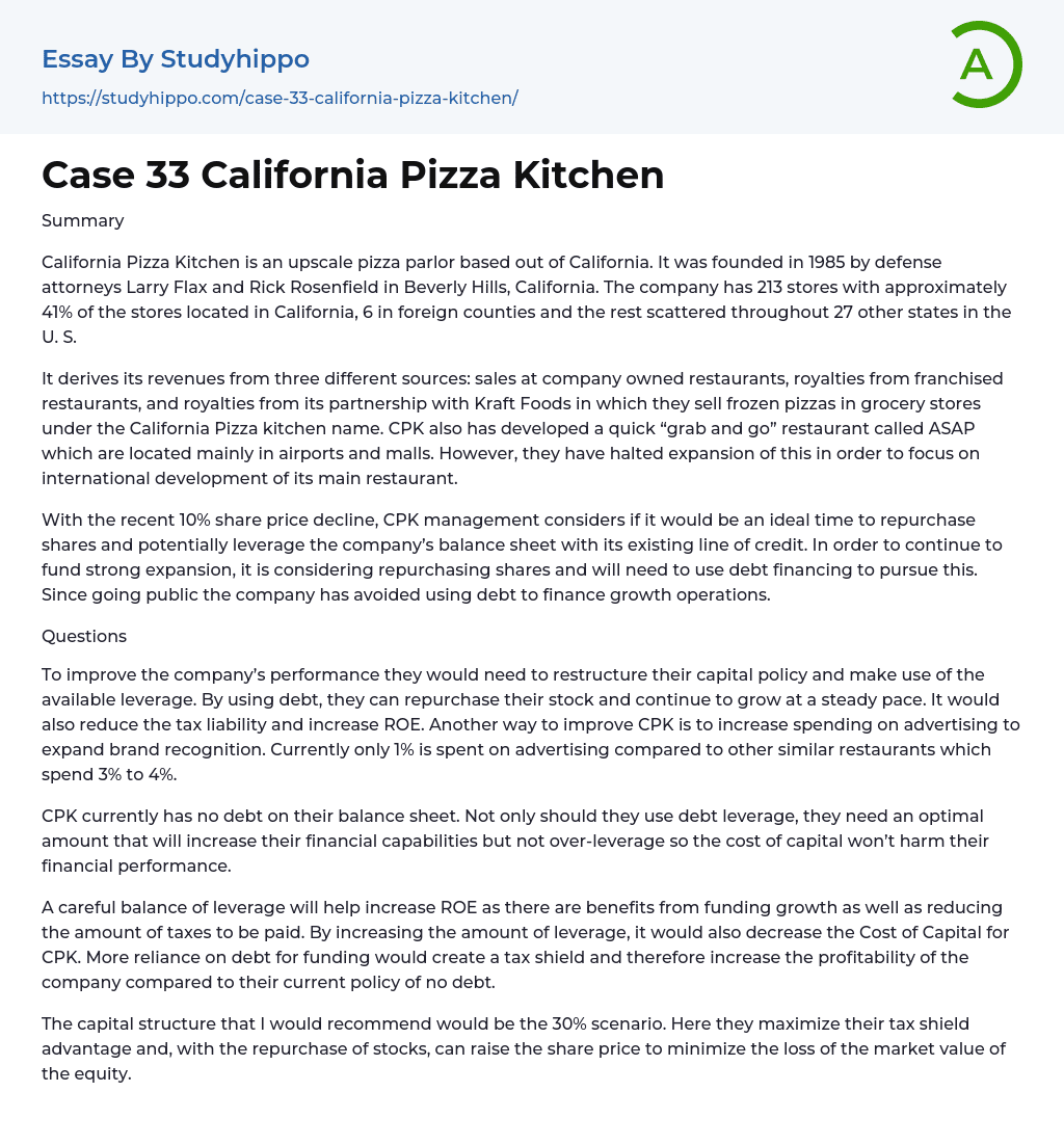 Case 33 California Pizza Kitchen Essay Example