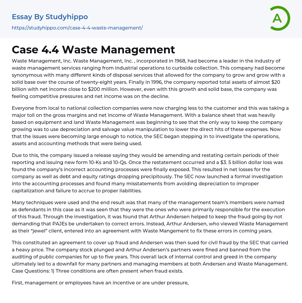 Case 4.4 Waste Management Essay Example