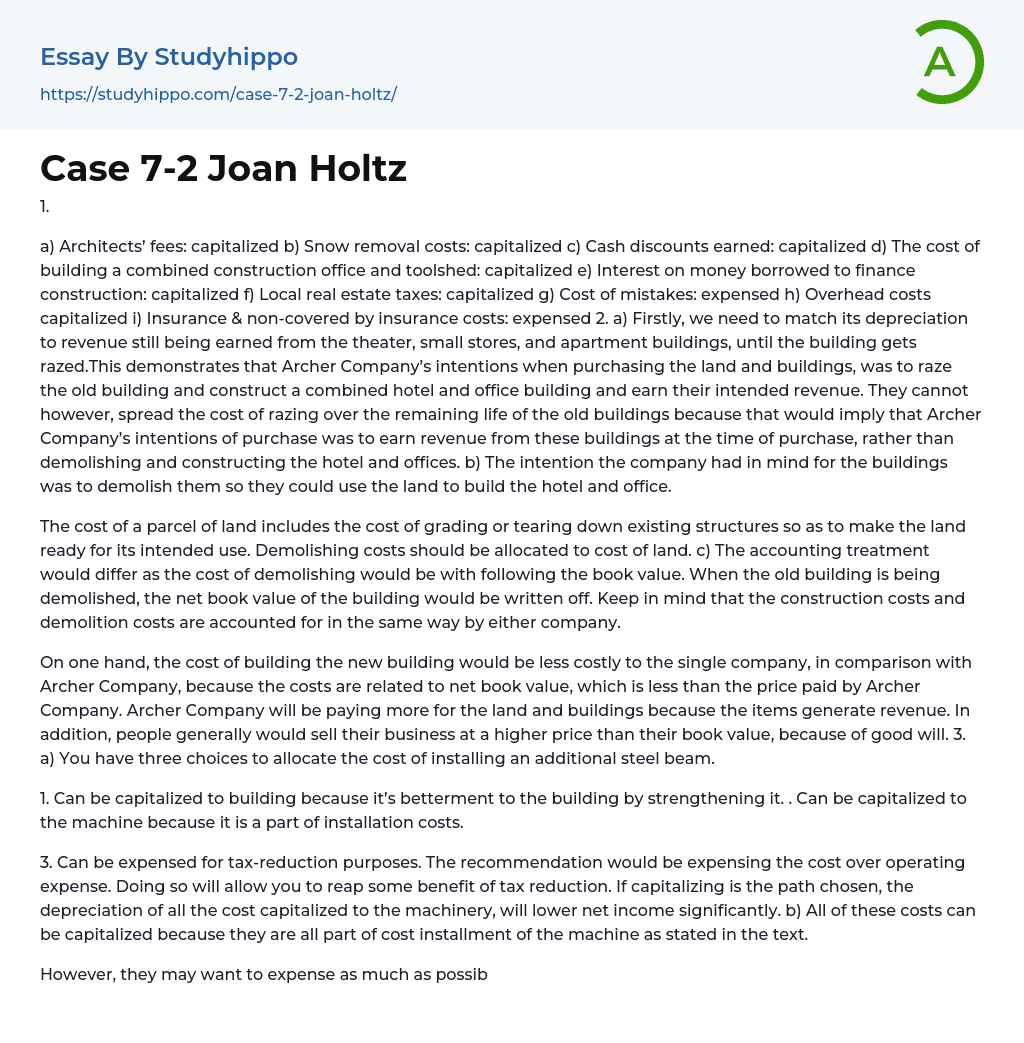 Case 7-2 Joan Holtz Essay Example