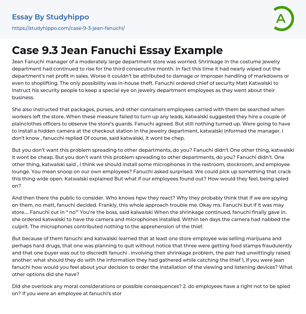 Case 9.3 Jean Fanuchi Essay Example