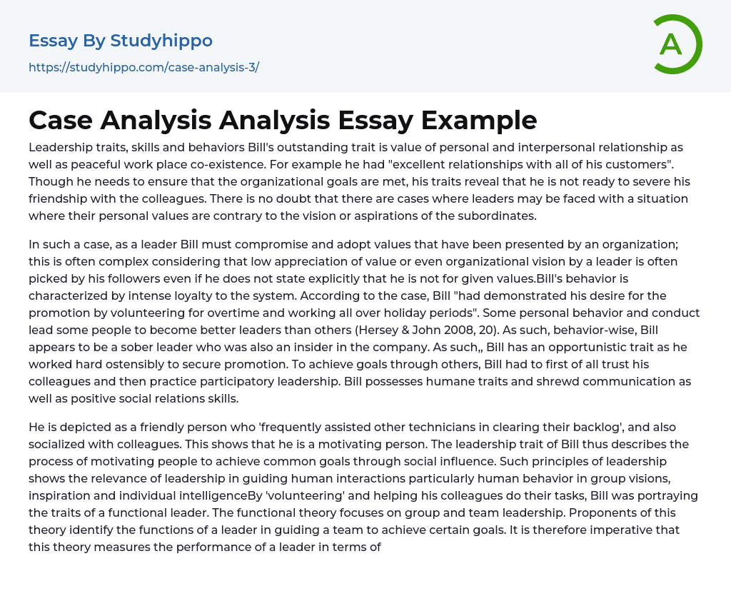 Case Analysis Analysis Essay Example