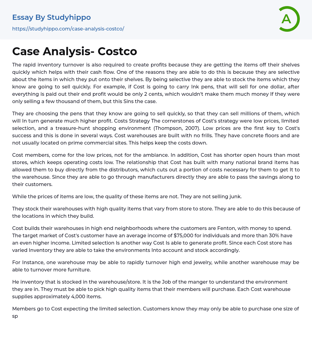 Case Analysis- Costco Essay Example