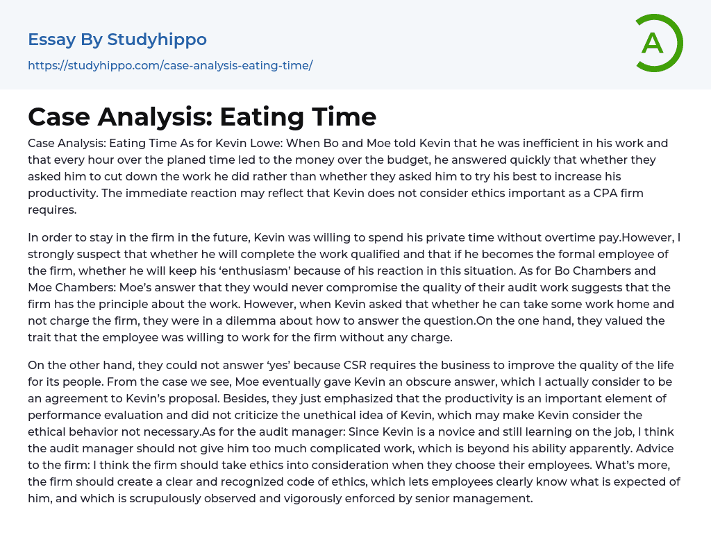 Case Analysis: Eating Time Essay Example