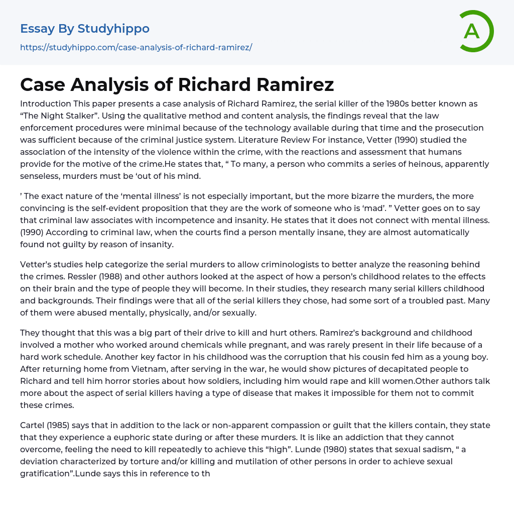 Case Analysis of Richard Ramirez Essay Example
