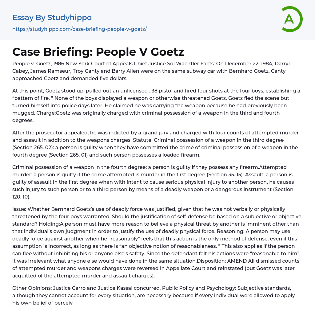 Case Briefing: People V Goetz Essay Example