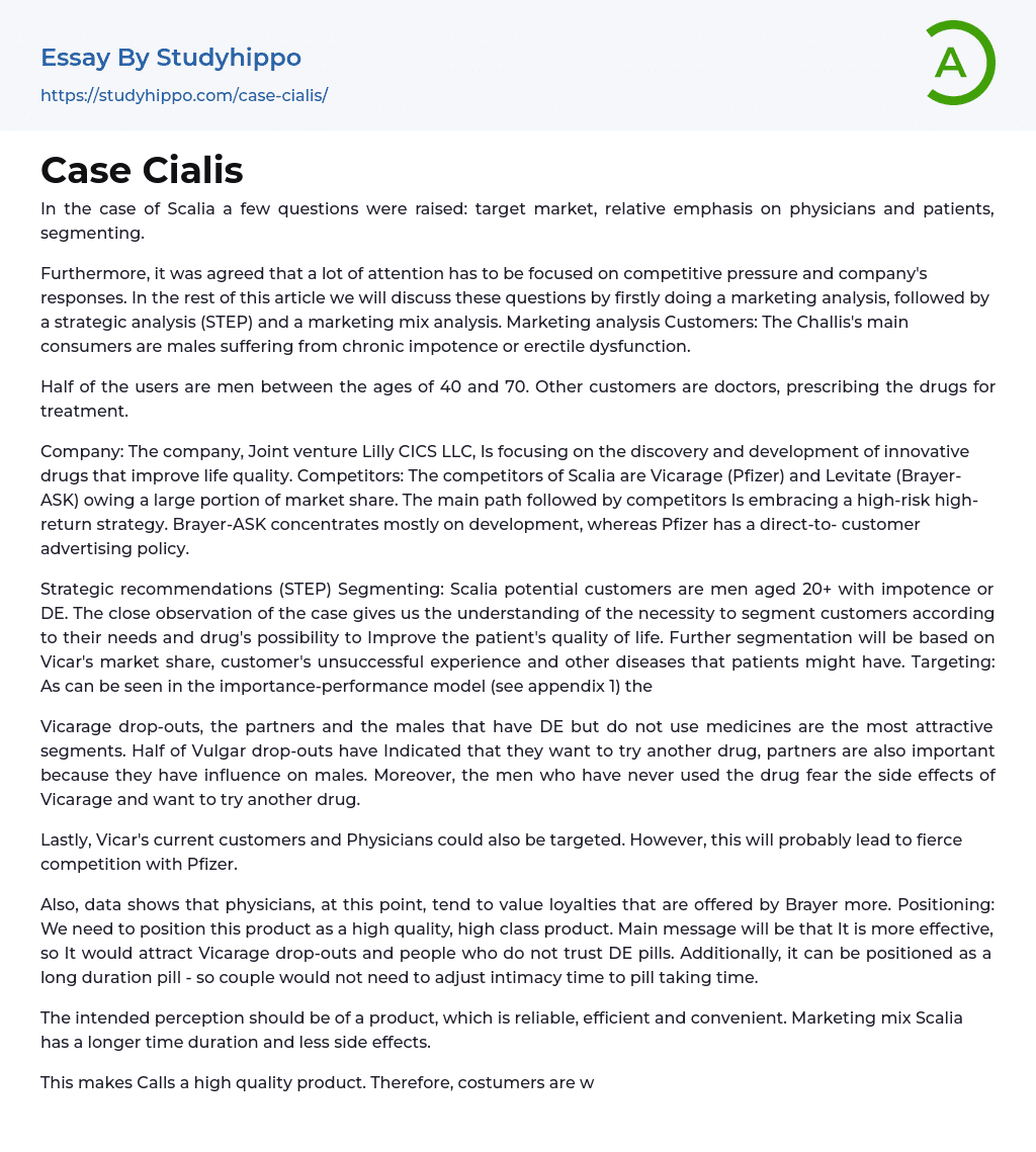 Case Cialis Essay Example