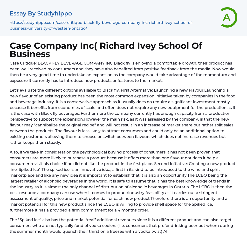 Case Company Inc( Richard Ivey School Of Business Essay Example