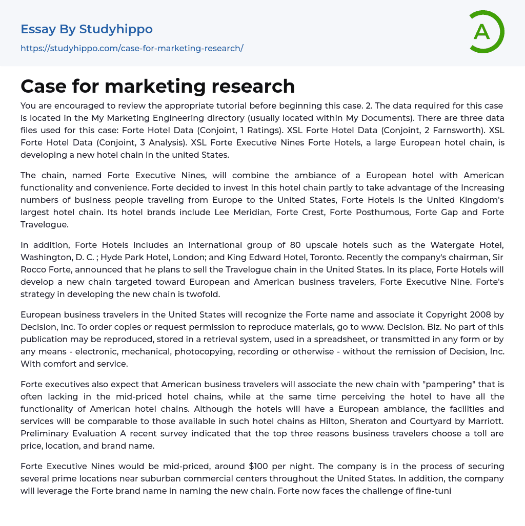 Case for marketing research Essay Example