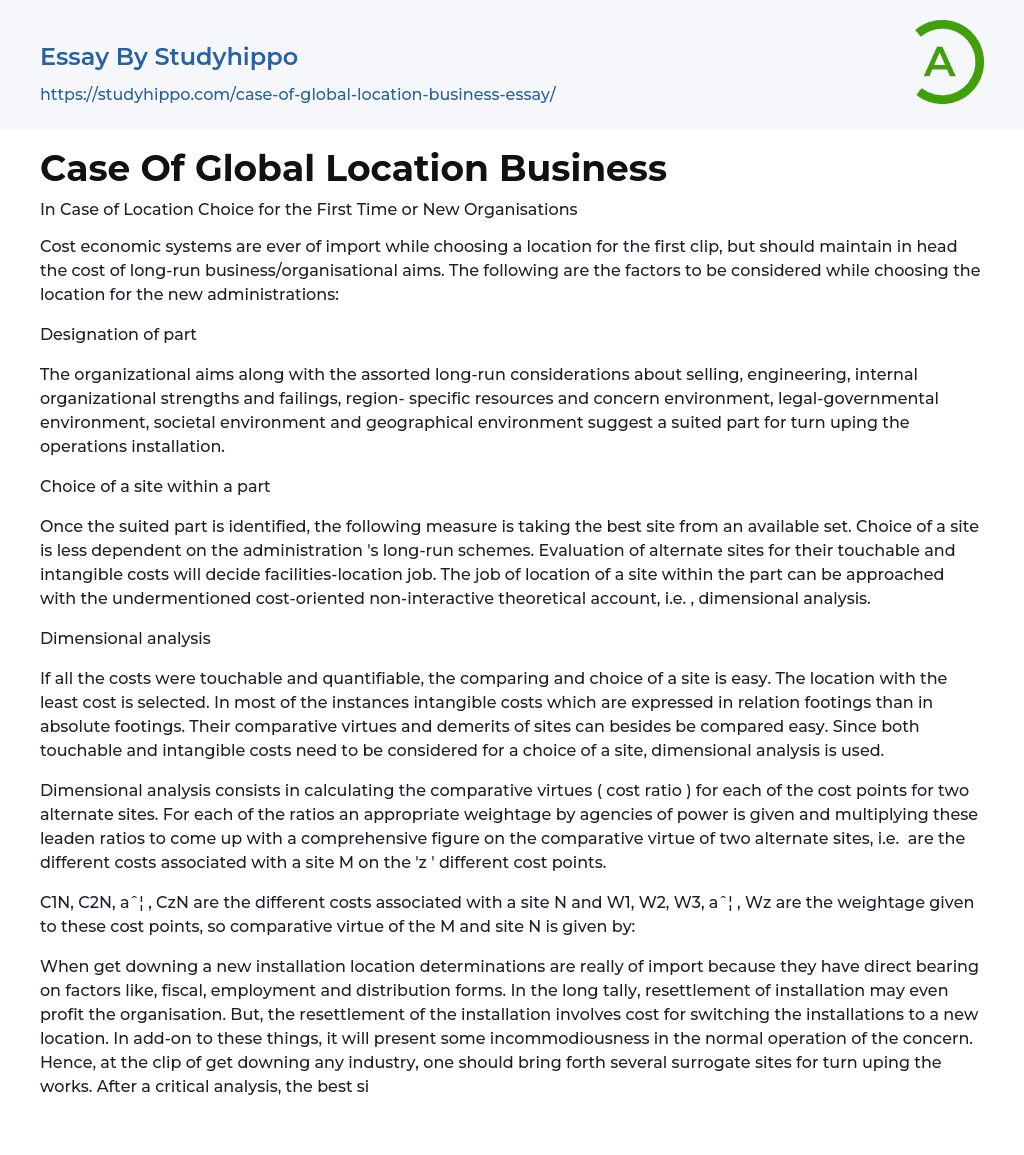 Case Of Global Location Business Essay Example