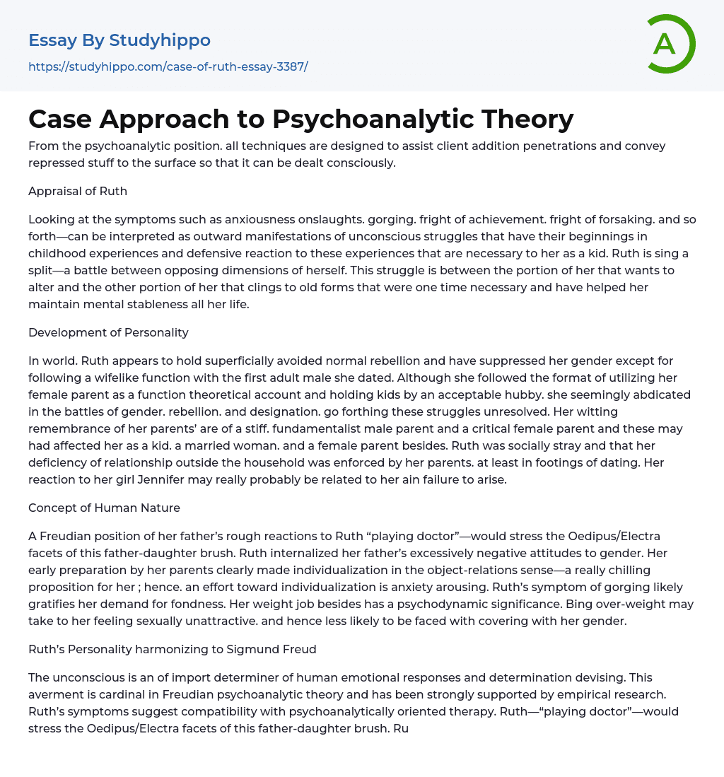 Case Approach to Psychoanalytic Theory Essay Example