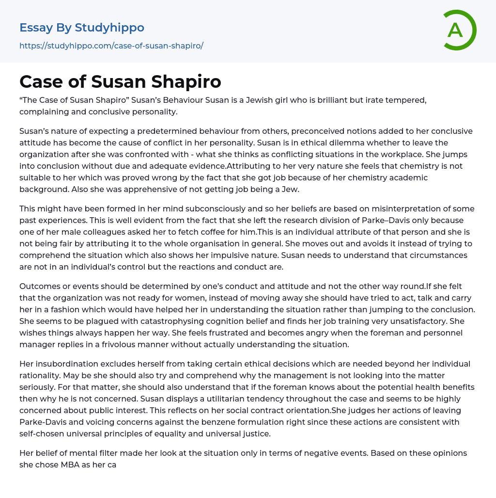 Case of Susan Shapiro Essay Example