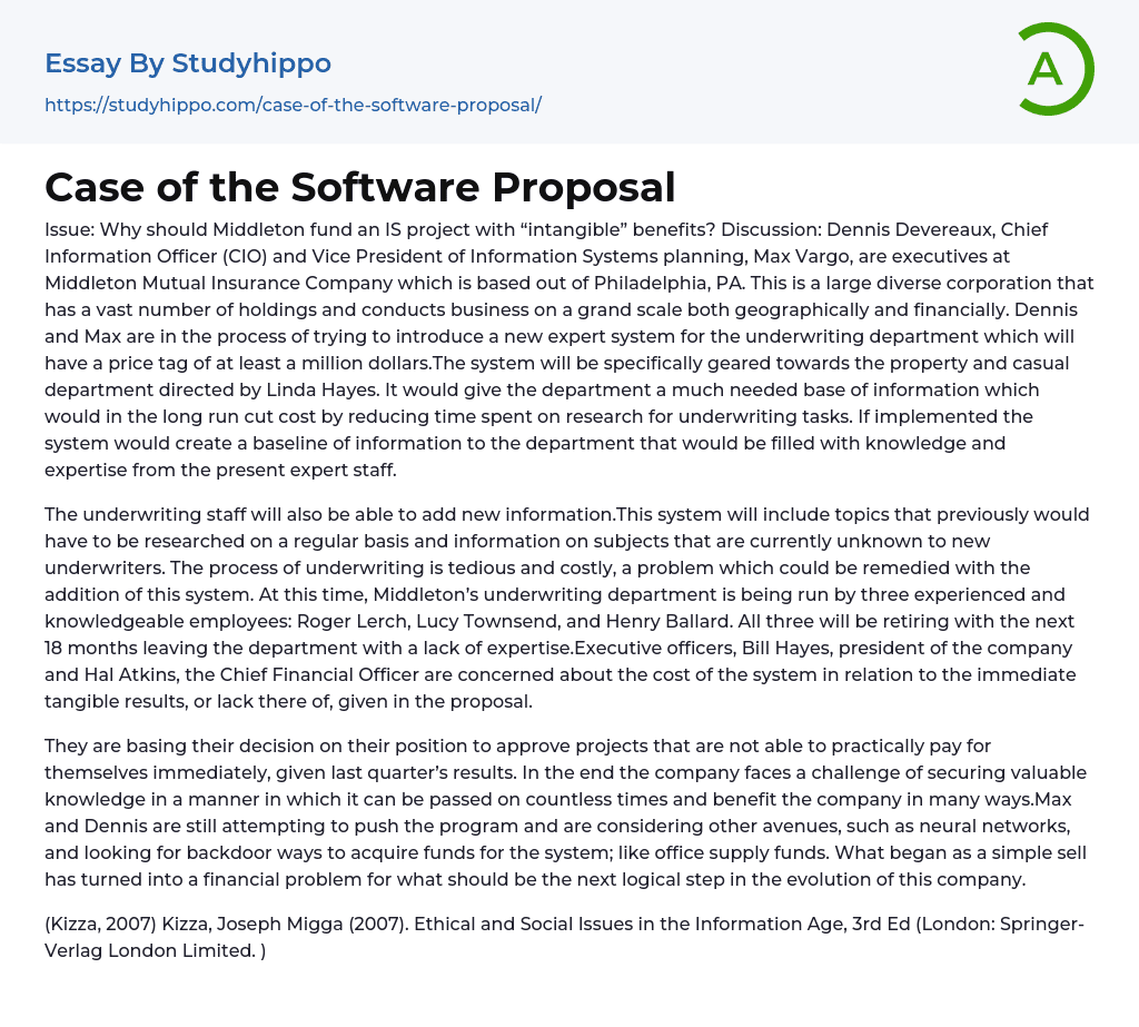 Case of the Software Proposal Essay Example