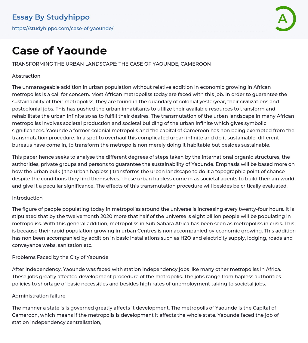 Case of Yaounde Essay Example