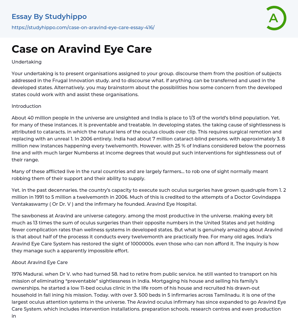 Case on Aravind Eye Care Essay Example