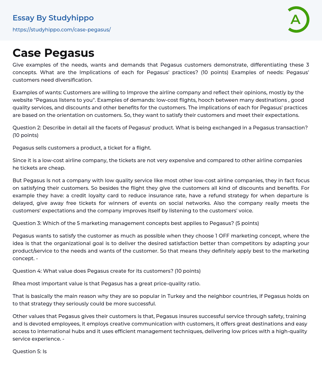 Case Pegasus Essay Example