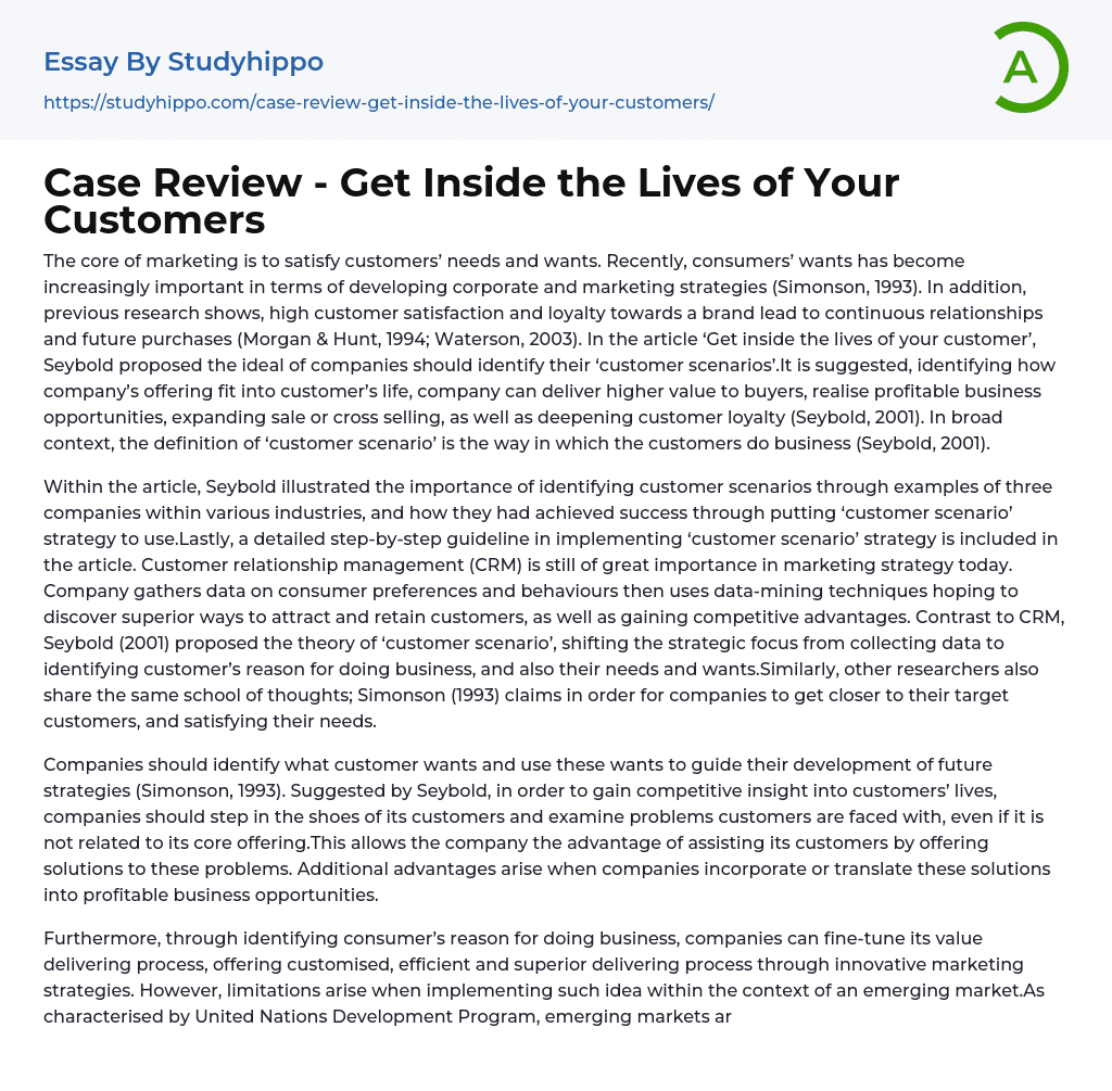 Case Review – Get Inside the Lives of Your Customers Essay Example