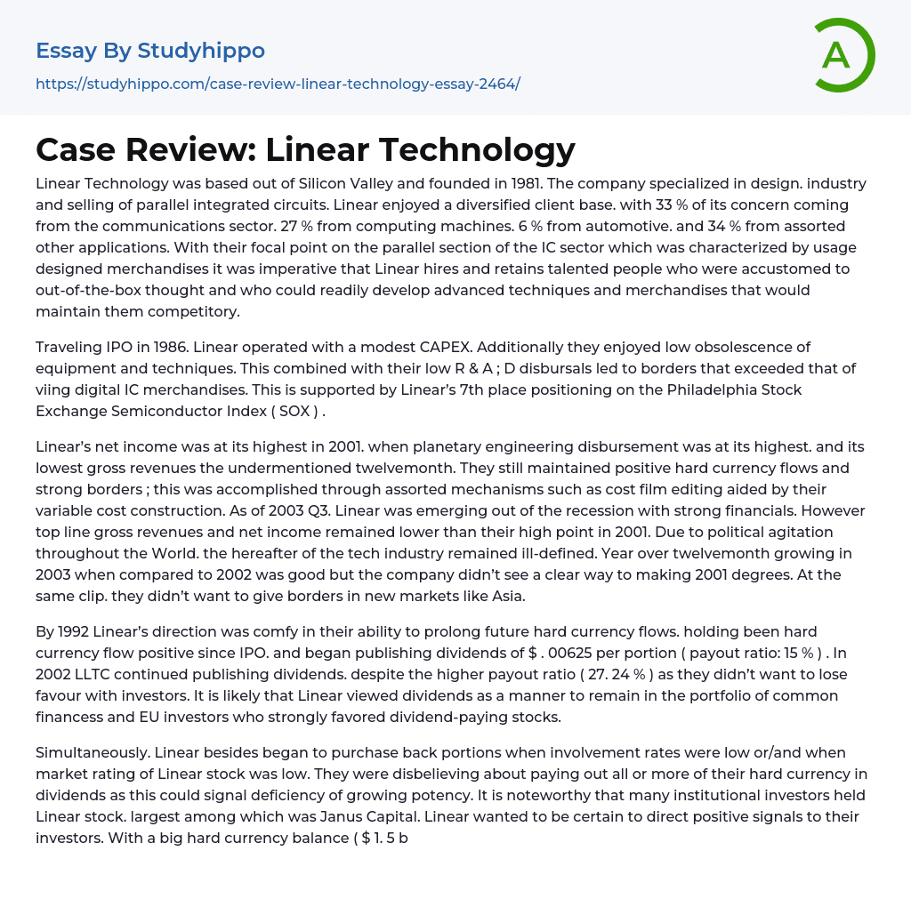 Case Review: Linear Technology Essay Example