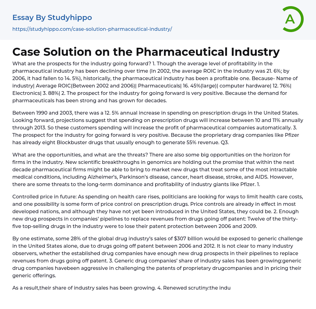 a case study of pharmaceutical industry