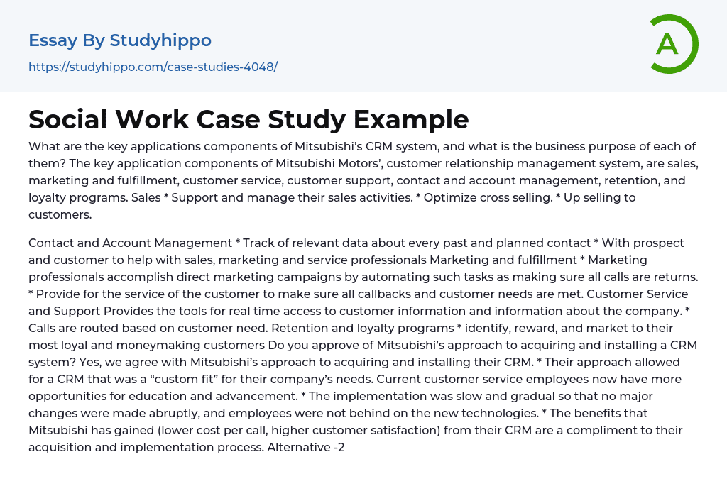 Social Work Case Study Example Essay Example
