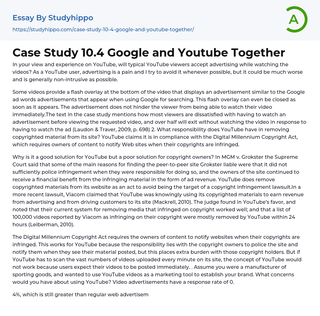 Case Study 10.4 Google and Youtube Together Essay Example