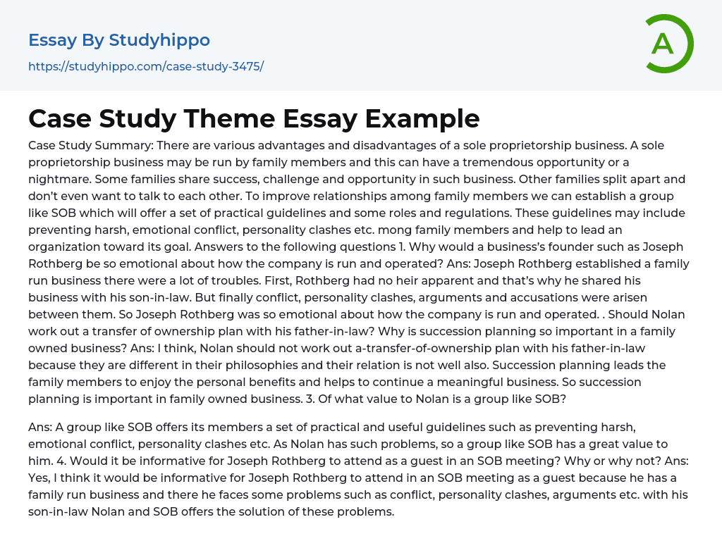 Case Study Theme Essay Example