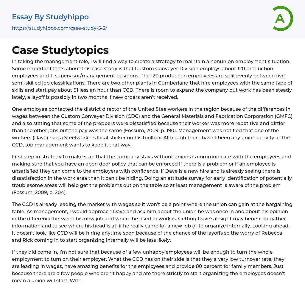 Case Studytopics Essay Example