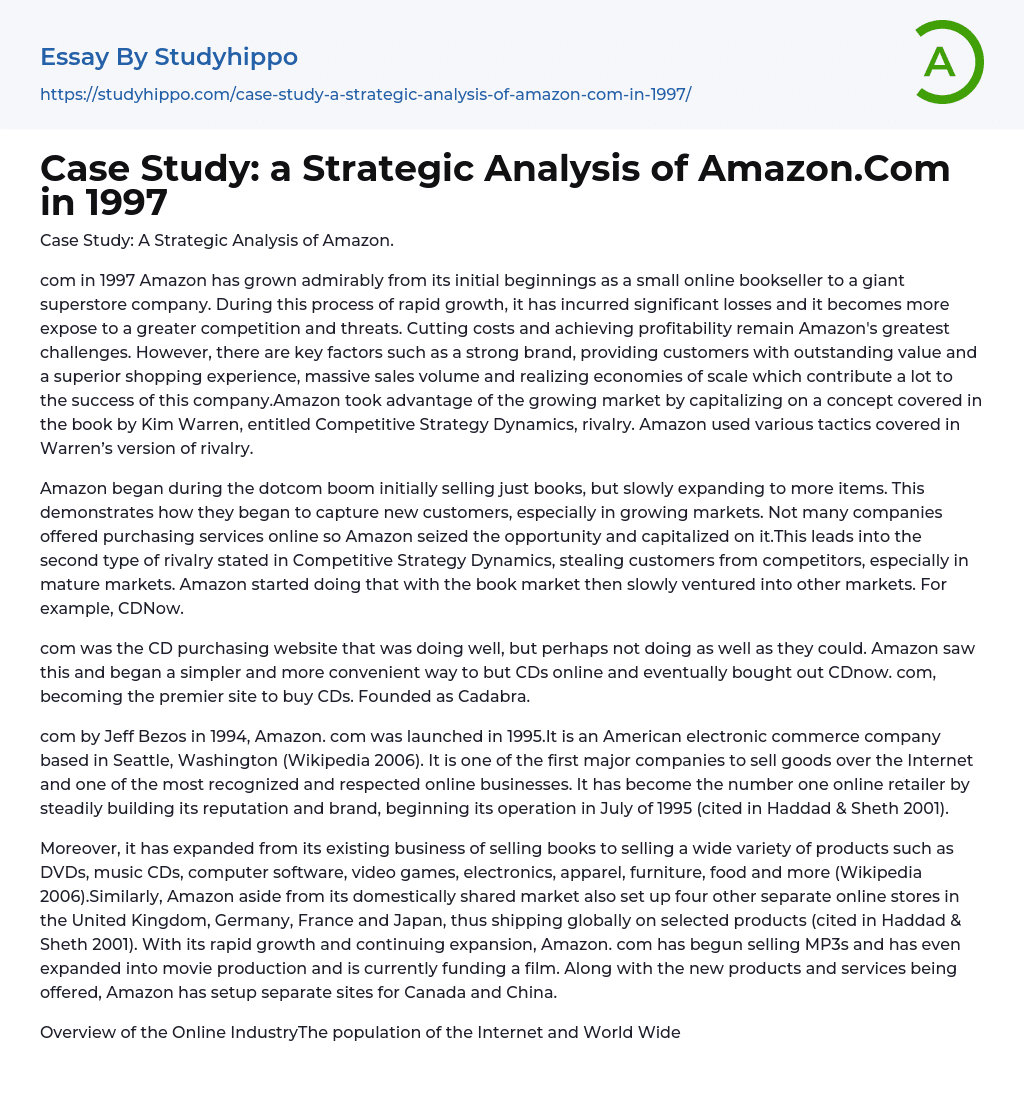Case Study: a Strategic Analysis of Amazon.Com in 1997 Essay Example